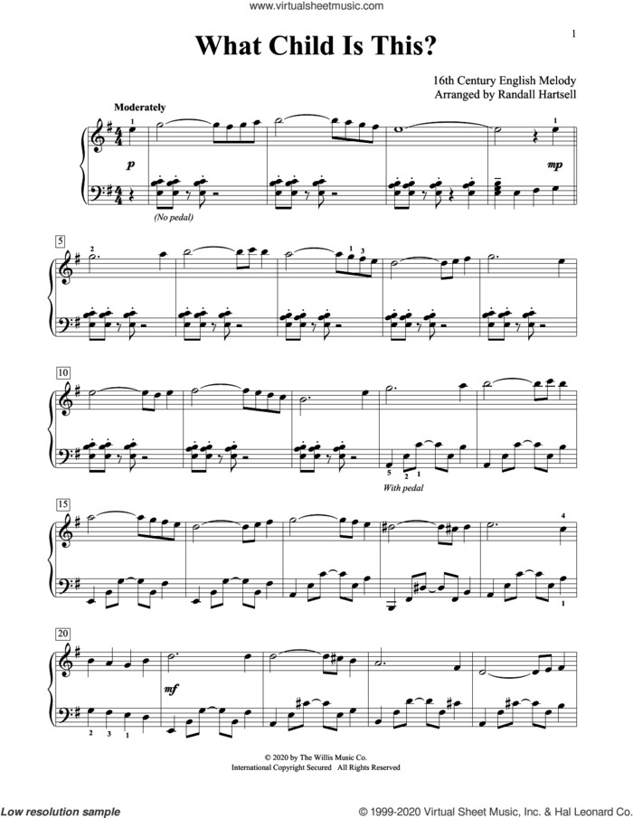 What Child Is This? (arr. Randall Hartsell) sheet music for piano solo (elementary) by Anonymous, Randall Hartsell and Miscellaneous, beginner piano (elementary)