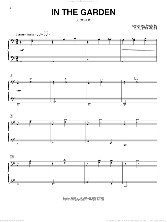 In The Garden (arr. Larry Moore) sheet music for piano four hands by C. Austin Miles, intermediate skill level