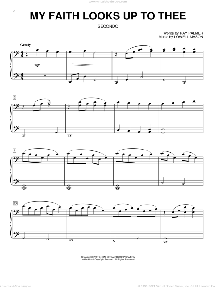 My Faith Looks Up To Thee (arr. Larry Moore) sheet music for piano four hands by Lowell Mason and Ray Palmer, intermediate skill level