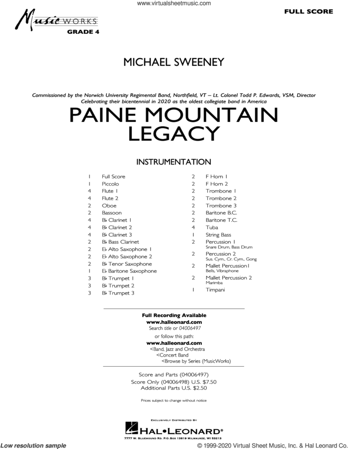 Paine Mountain Legacy (COMPLETE) sheet music for concert band by Michael Sweeney, intermediate skill level