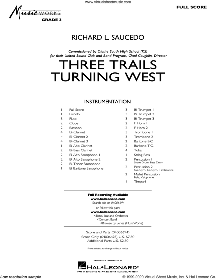 Three Trails Turning West (COMPLETE) sheet music for concert band by Richard L. Saucedo, intermediate skill level