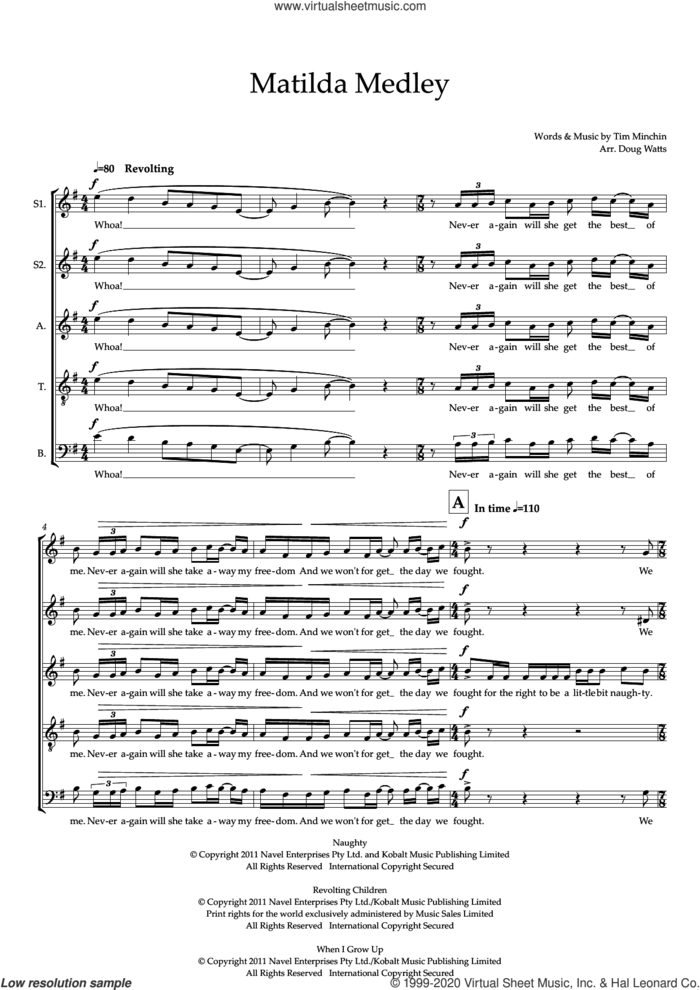 Matilda Medley (arr. Doug Watts) sheet music for choir (SSATB) by Tim Minchin and Doug Watts, intermediate skill level