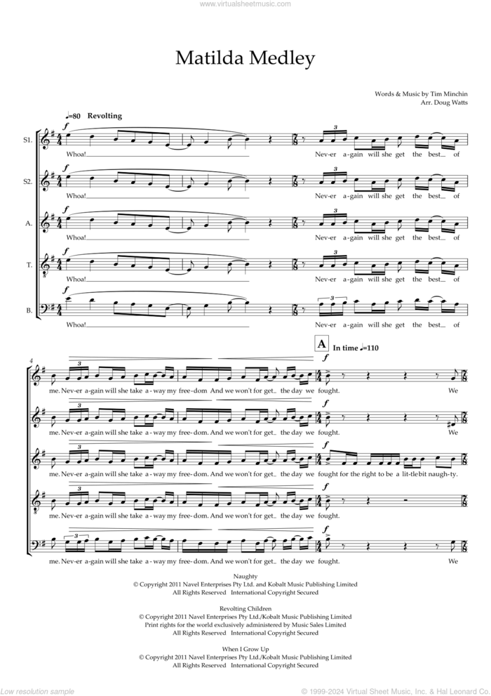 Matilda Medley (arr. Doug Watts) sheet music for choir (SSATB) by Tim Minchin and Doug Watts, intermediate skill level