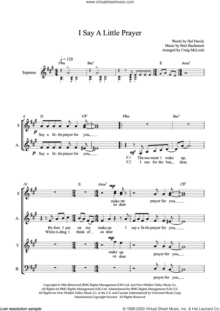 I Say A Little Prayer (arr. Craig McLeish) sheet music for choir (SSATB) by Burt Bacharach, Craig McLeish, Hal David and Michael Isbell, intermediate skill level