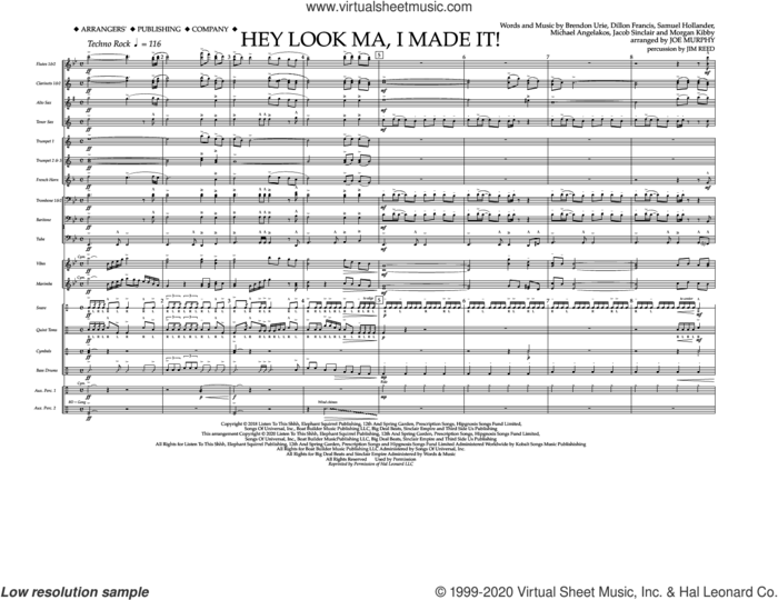 Hey Look Ma, I Made It (arr. Joe Murphy) (COMPLETE) sheet music for marching band by Sam Hollander, Brendon Urie, Dillon Francis, Jacob Sinclair, Jim Reed, Joe Murphy, Michael Angelakos, Morgan Kibby and Panic! At The Disco, intermediate skill level