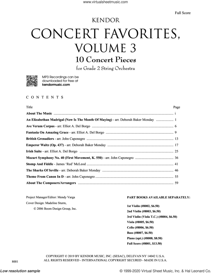 Kendor Concert Favorites, Volume 3 - Full Score sheet music for string orchestra, classical score, intermediate skill level