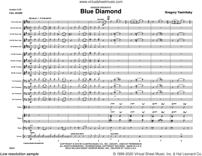 Blue Diamond (COMPLETE) sheet music for jazz band by Gregory Yasinitsky, intermediate skill level