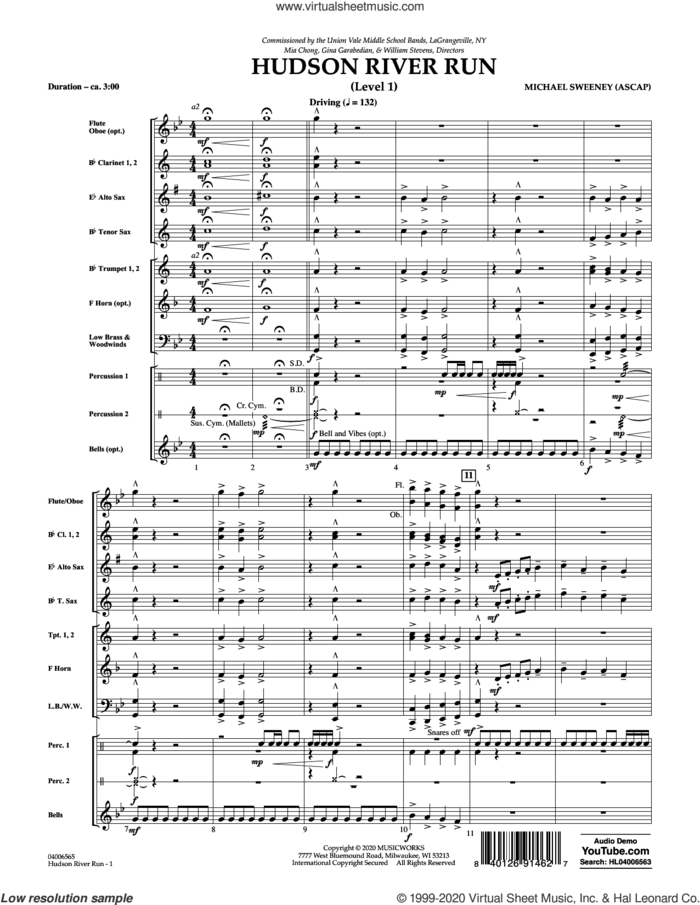Hudson River Run (COMPLETE) sheet music for concert band by Michael Sweeney, intermediate skill level