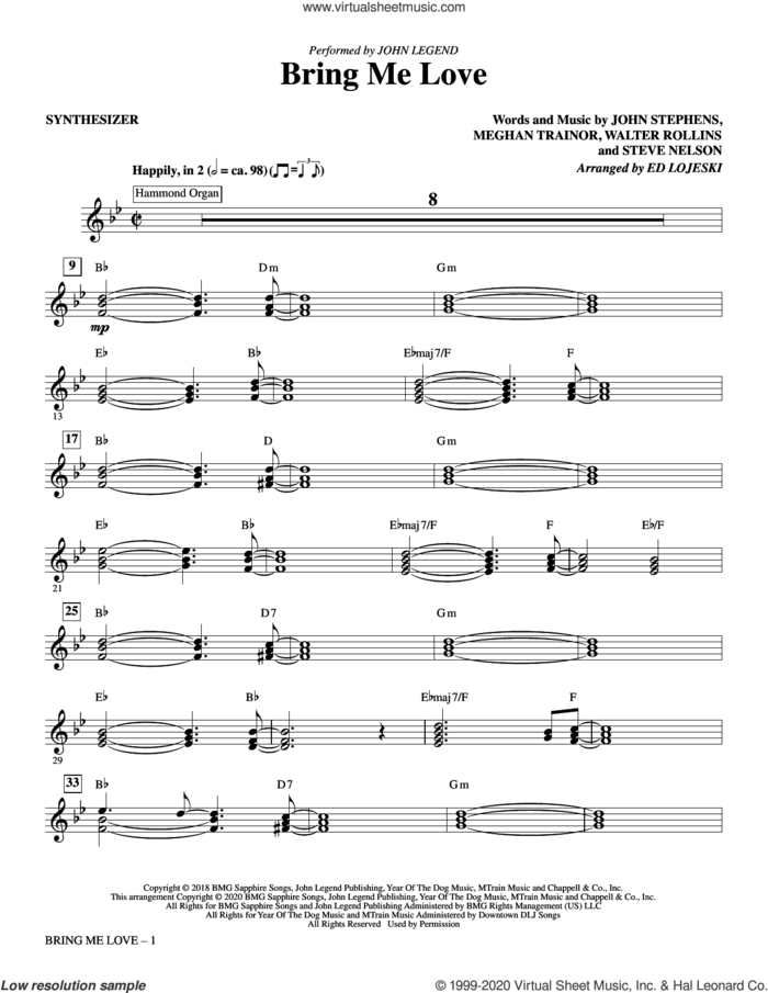 Bring Me Love (complete set of parts) sheet music for orchestra/band by Ed Lojeski, John Legend, John Stephens, Meghan Trainor, Steve Nelson and Walter Rollins, intermediate skill level
