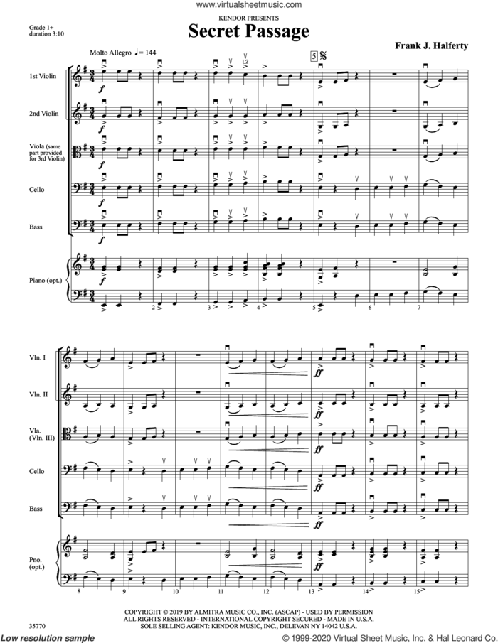 Secret Passage (COMPLETE) sheet music for orchestra by Frank J. Halferty, intermediate skill level