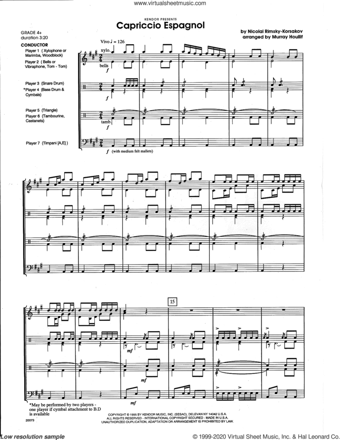 Capriccio Espagnol (COMPLETE) sheet music for percussions by Houllif and Nikolai Rimsky-Korsakov, classical score, intermediate skill level