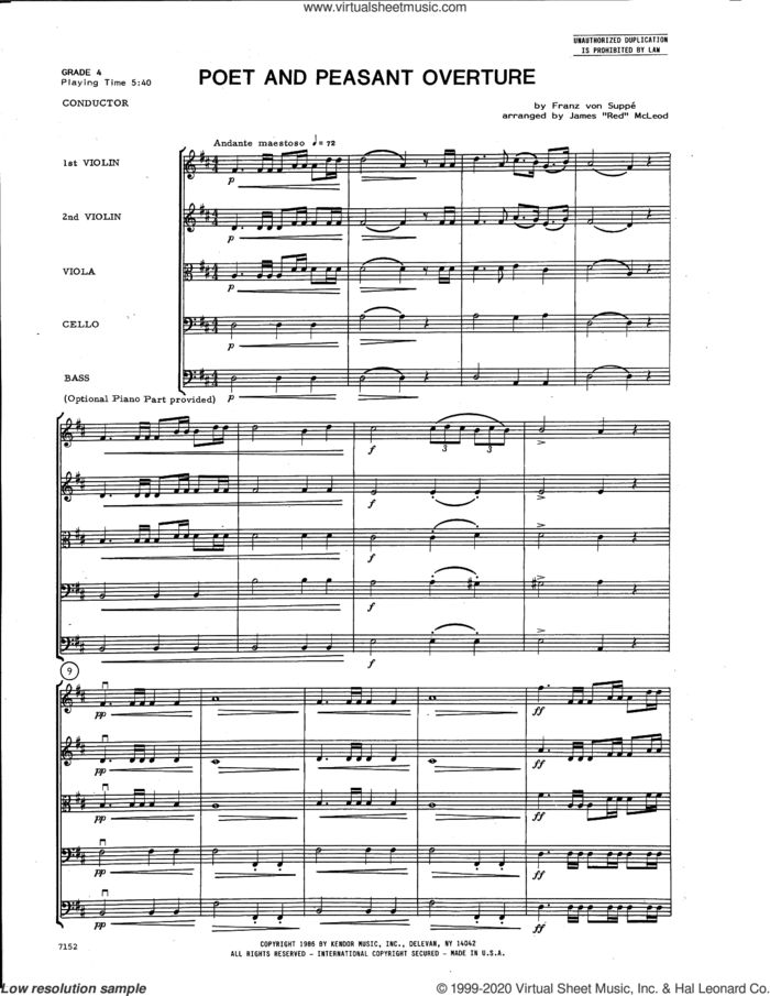 Poet and Peasant Overture (arr. James McLeod) (COMPLETE) sheet music for orchestra by James 'Red' McLeod and Franz Von Suppe, classical score, intermediate skill level