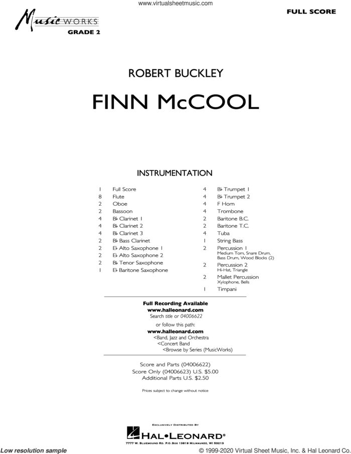 Finn McCool (COMPLETE) sheet music for concert band by Robert Buckley, intermediate skill level