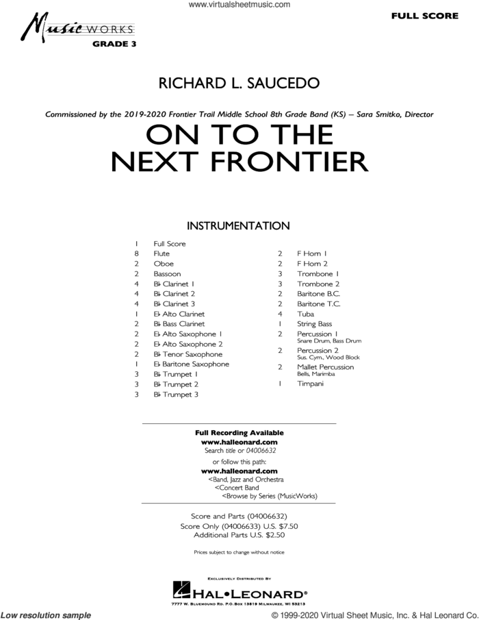 On to the Next Frontier (COMPLETE) sheet music for concert band by Richard L. Saucedo, intermediate skill level