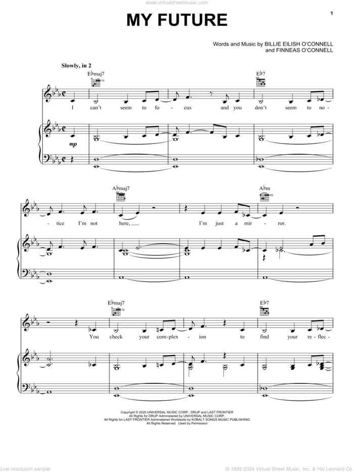 my future sheet music for voice, piano or guitar by Billie Eilish, intermediate skill level