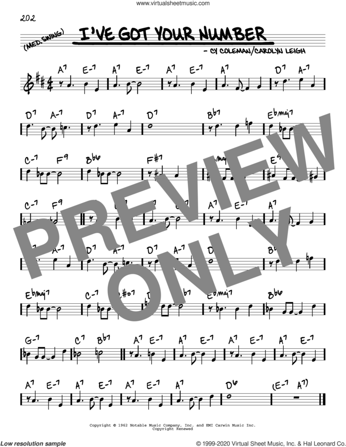 I've Got Your Number sheet music for voice and other instruments (real book) by Cy Coleman and Carolyn Leigh, intermediate skill level