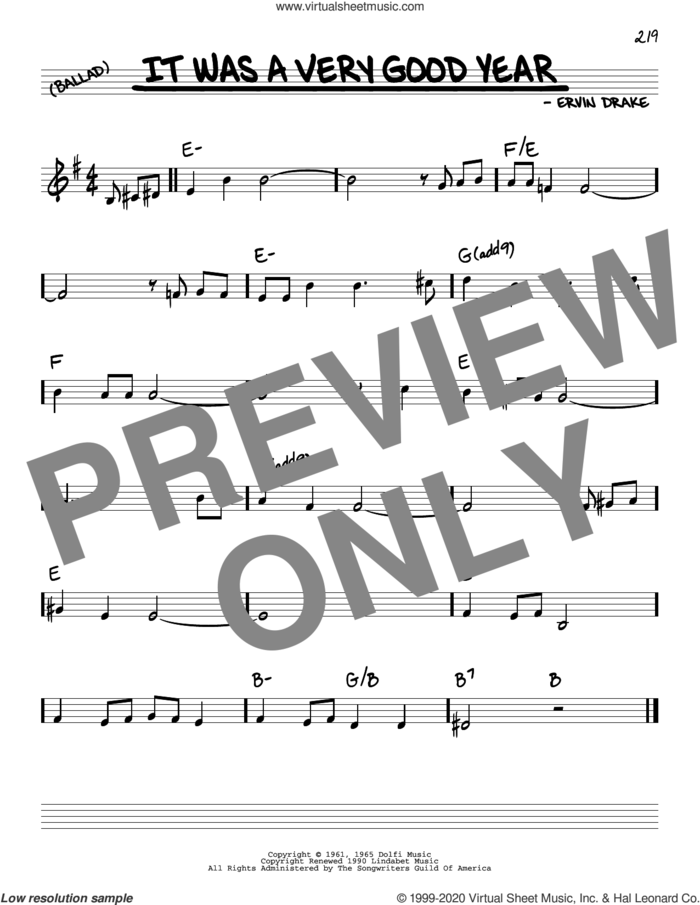 It Was A Very Good Year sheet music for voice and other instruments (real book) by Ervin Drake, intermediate skill level