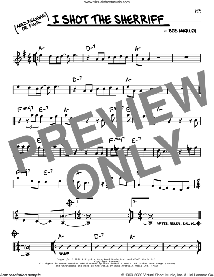 I Shot The Sheriff sheet music for voice and other instruments (real book) by Bob Marley and Eric Clapton, intermediate skill level