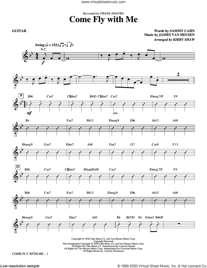 Come Fly with Me (arr. Kirby Shaw) (complete set of parts) sheet music for orchestra/band by Frank Sinatra, Jimmy van Heusen, Kirby Shaw and Sammy Cahn, intermediate skill level