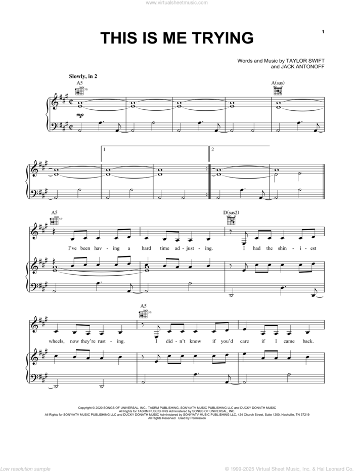 this is me trying sheet music for voice, piano or guitar by Taylor Swift and Jack Antonoff, intermediate skill level