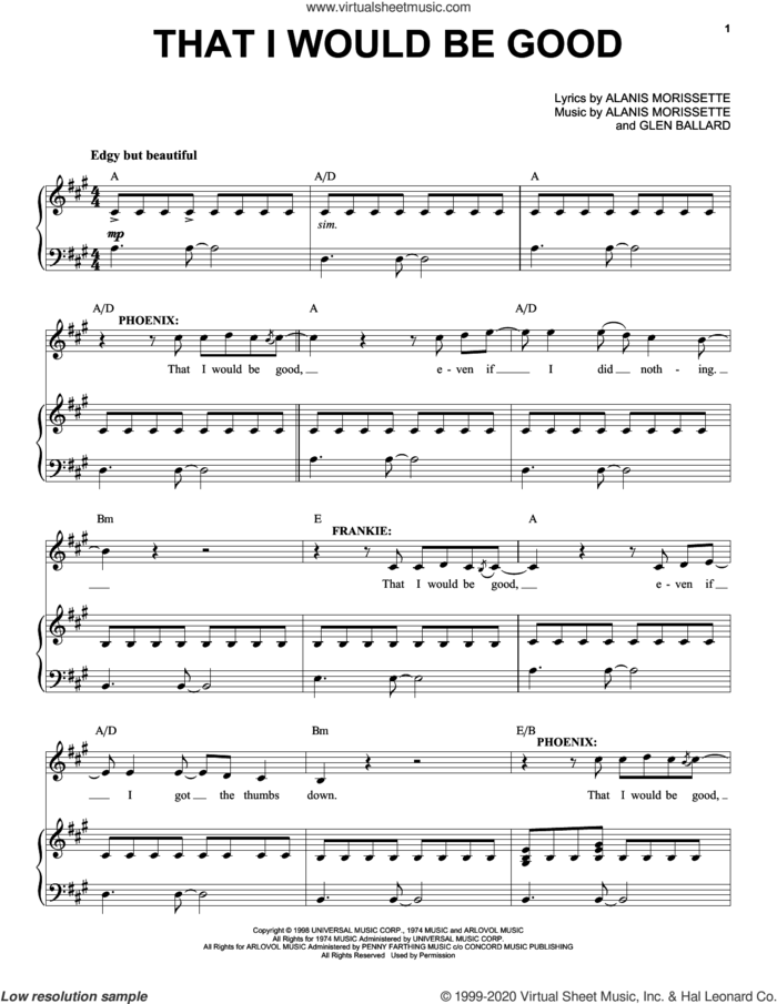 That I Would Be Good (from Jagged Little Pill The Musical) sheet music for voice and piano by Alanis Morissette and Glen Ballard, intermediate skill level