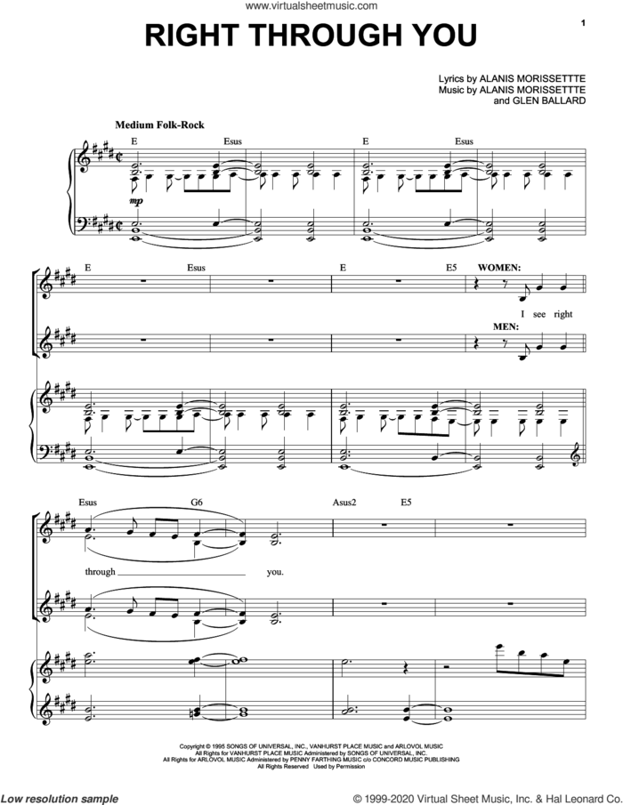 Right Through You (from Jagged Little Pill The Musical) sheet music for voice and piano by Alanis Morissette and Glen Ballard, intermediate skill level