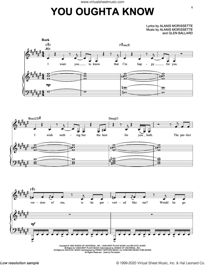 You Oughta Know (from Jagged Little Pill The Musical) sheet music for voice and piano by Alanis Morissette and Glen Ballard, intermediate skill level