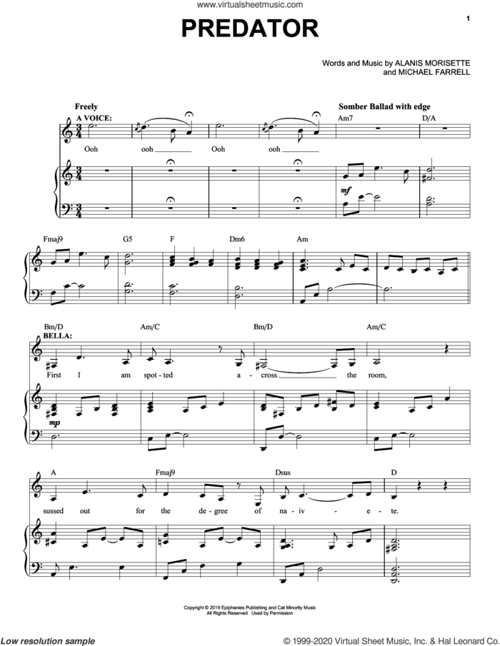 Predator (from Jagged Little Pill The Musical) sheet music for voice and piano by Alanis Morissette, Glen Ballard and Michael Farrell, intermediate skill level