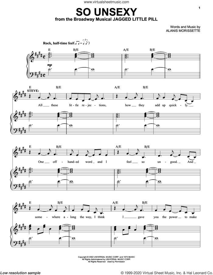 So Unsexy (from Jagged Little Pill The Musical) sheet music for voice and piano by Alanis Morissette and Glen Ballard, intermediate skill level