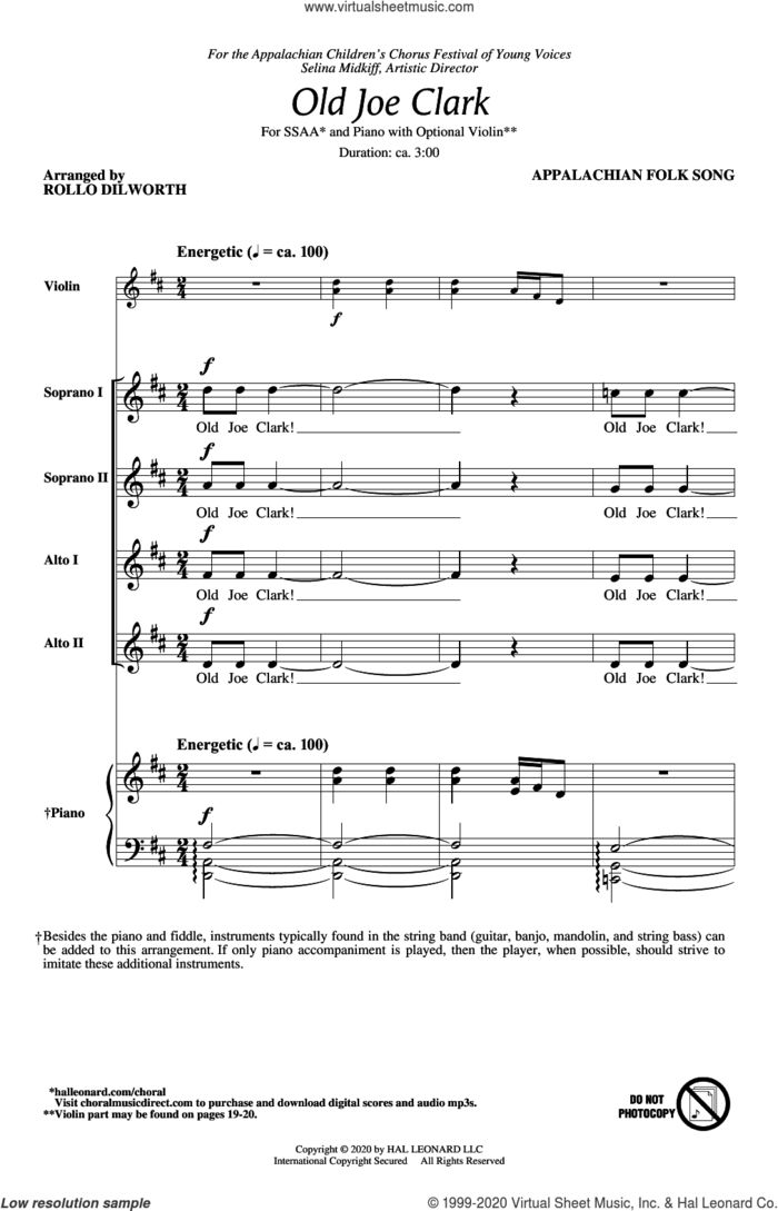 Old Joe Clark (arr. Rollo Dilworth) sheet music for choir (SSAA: soprano, alto) by Appalachian Folk Song and Rollo Dilworth, intermediate skill level