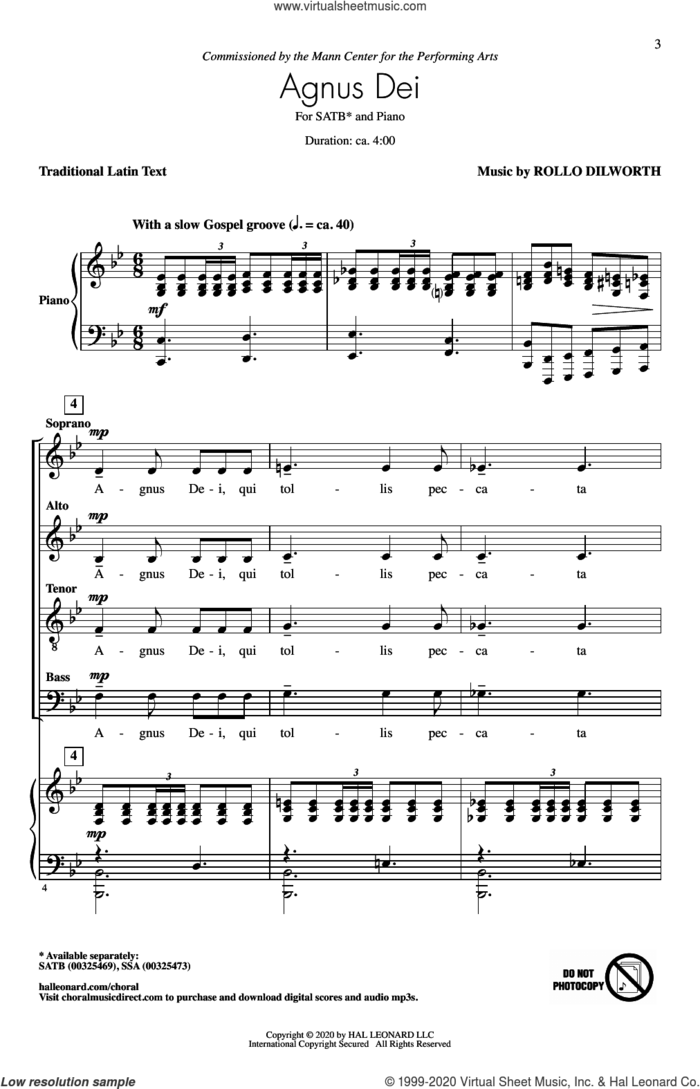 Agnus Dei sheet music for choir (SATB: soprano, alto, tenor, bass) by Rollo Dilworth and Miscellaneous, intermediate skill level
