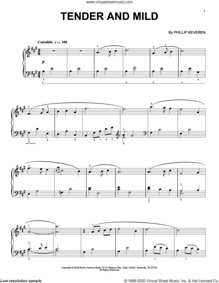 Tender And Mild sheet music for piano solo by Phillip Keveren, intermediate skill level