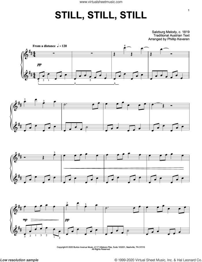 Still, Still, Still (arr. Phillip Keveren) sheet music for piano solo , Phillip Keveren and Salzburg Melody, c. 1819, intermediate skill level