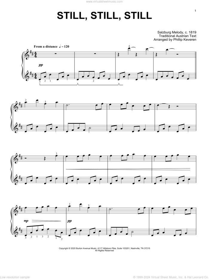 Still, Still, Still (arr. Phillip Keveren) sheet music for piano solo , Phillip Keveren and Salzburg Melody, c. 1819, intermediate skill level