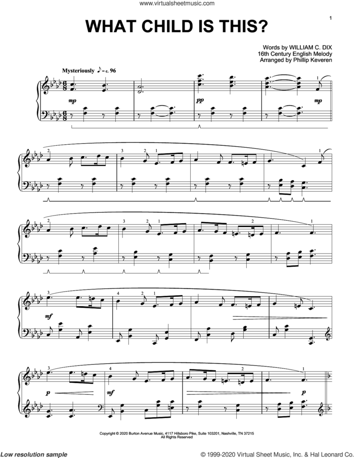 What Child Is This? (arr. Phillip Keveren) sheet music for piano solo by William Chatterton Dix, Phillip Keveren and Miscellaneous, intermediate skill level
