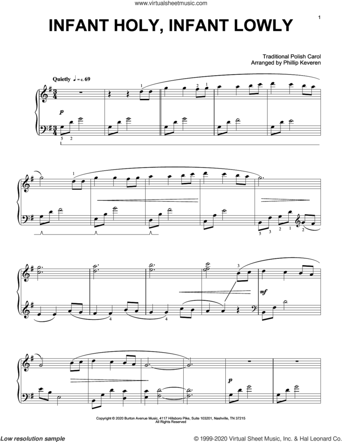 Infant Holy, Infant Lowly (arr. Phillip Keveren) sheet music for piano solo  and Phillip Keveren, intermediate skill level