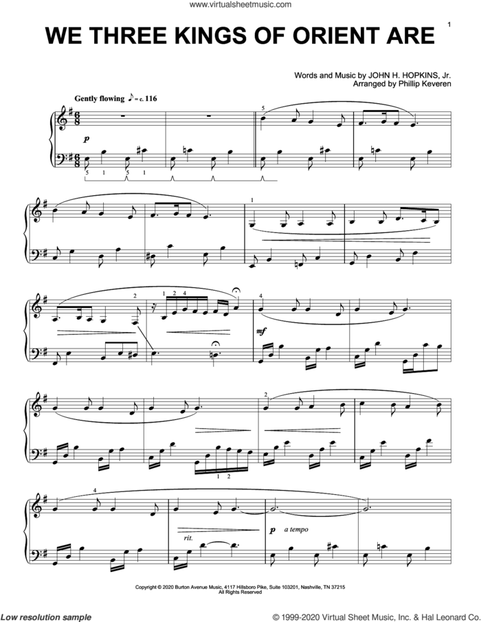 We Three Kings Of Orient Are (arr. Phillip Keveren) sheet music for piano solo by John H. Hopkins, Jr. and Phillip Keveren, intermediate skill level