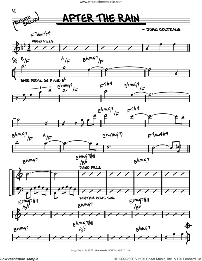 After The Rain sheet music for voice and other instruments (real book) by John Coltrane, intermediate skill level