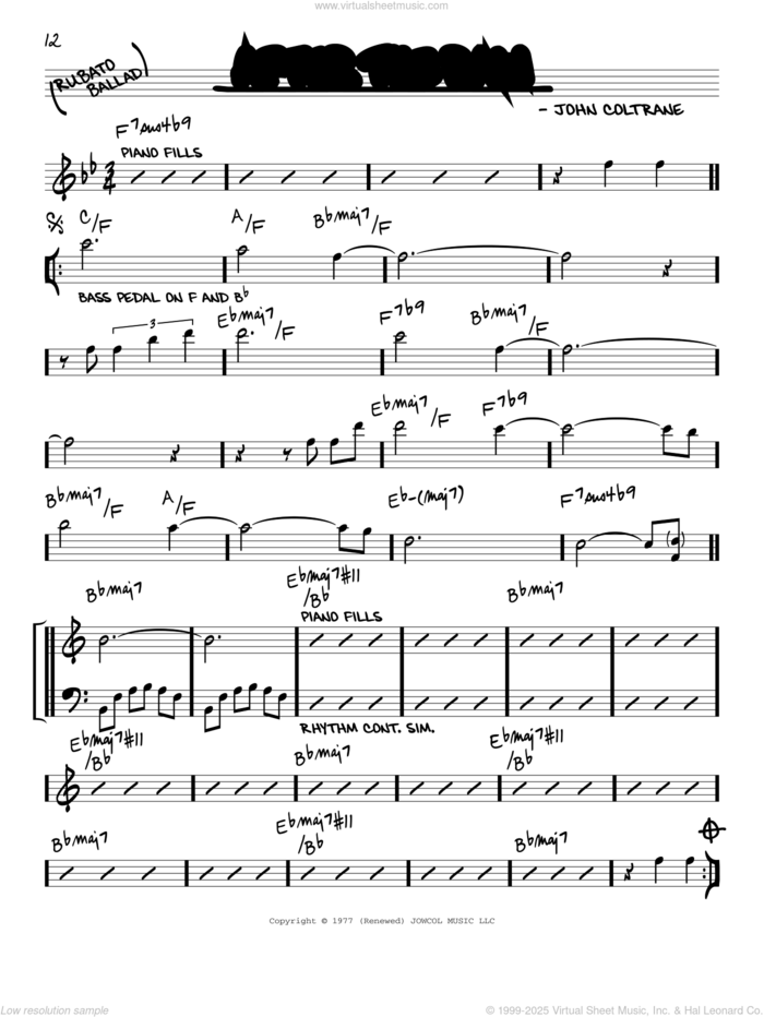 After The Rain sheet music for voice and other instruments (real book) by John Coltrane, intermediate skill level