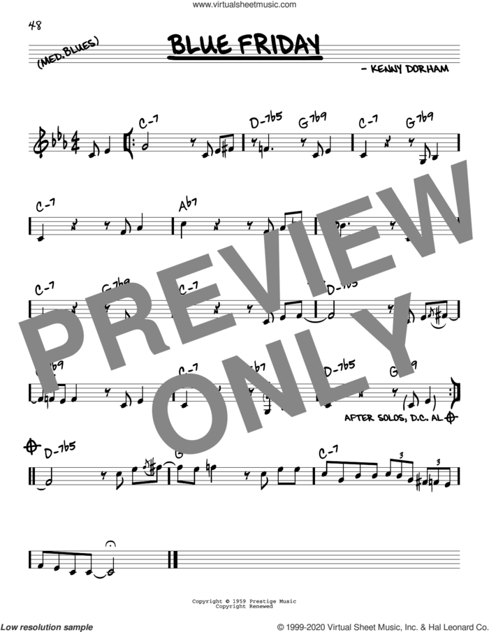 Blue Friday sheet music for voice and other instruments (real book) by Kenny Dorham, intermediate skill level