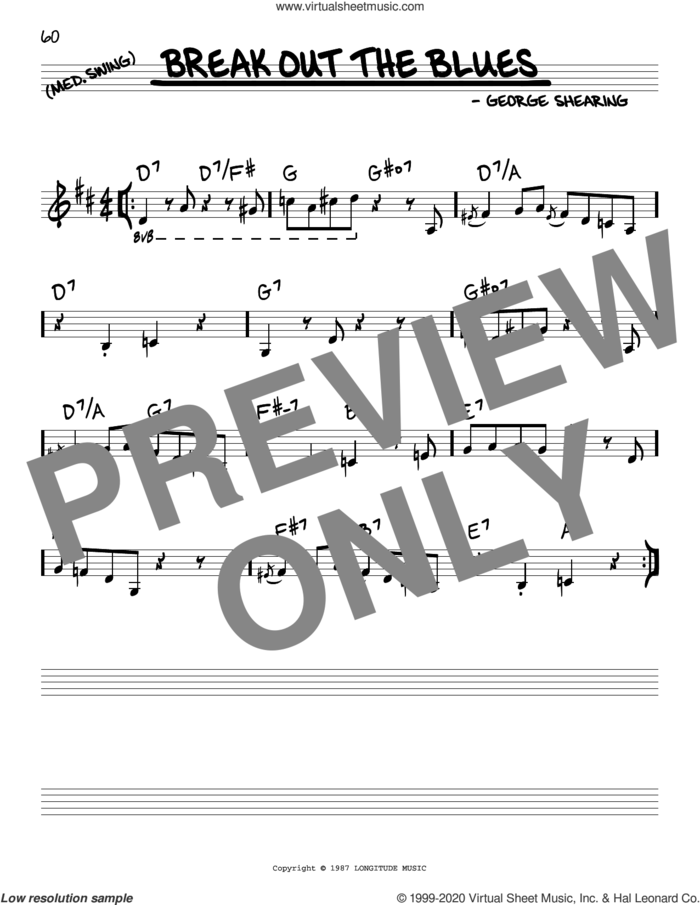 Break Out The Blues sheet music for voice and other instruments (real book) by George Shearing, intermediate skill level