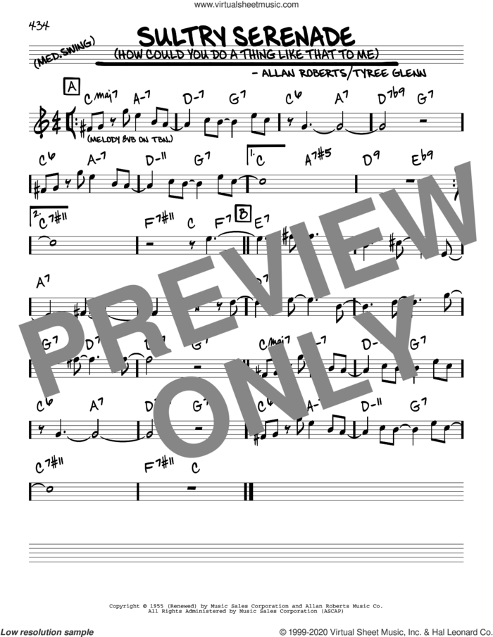 Sultry Serenade (How Could You Do A Thing Like That To Me) sheet music for voice and other instruments (real book) by Allan Roberts and Tyree Glenn, intermediate skill level