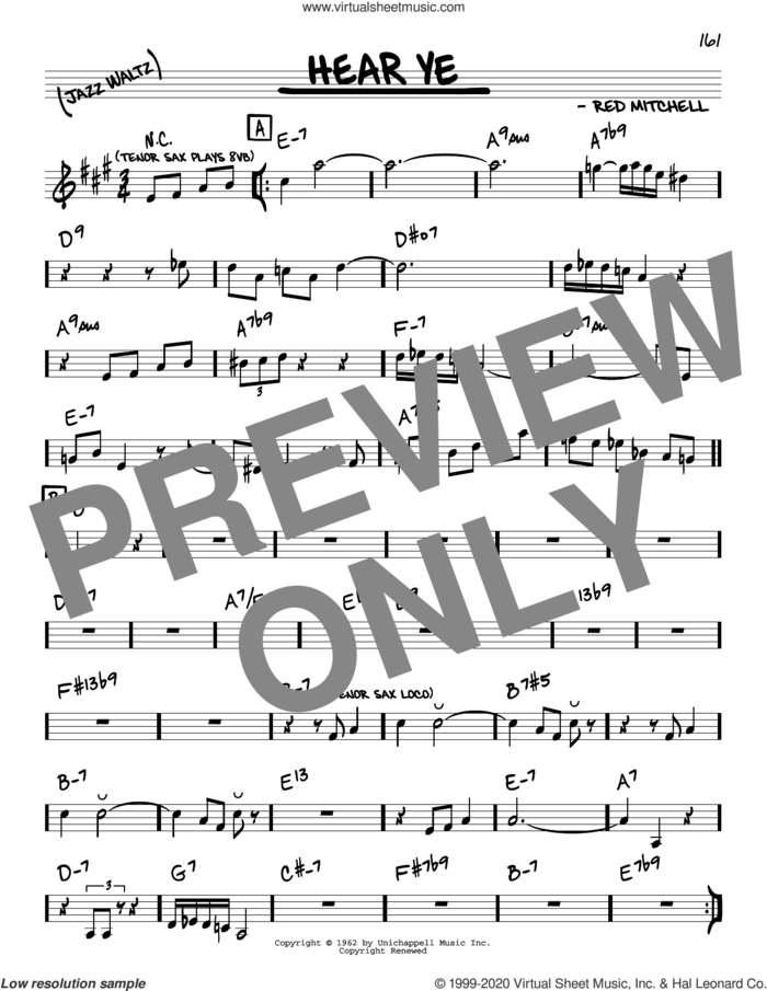 Hear Ye sheet music for voice and other instruments (real book) by The Red Mitchell-Harold Land Quintet and Red Mitchell, intermediate skill level