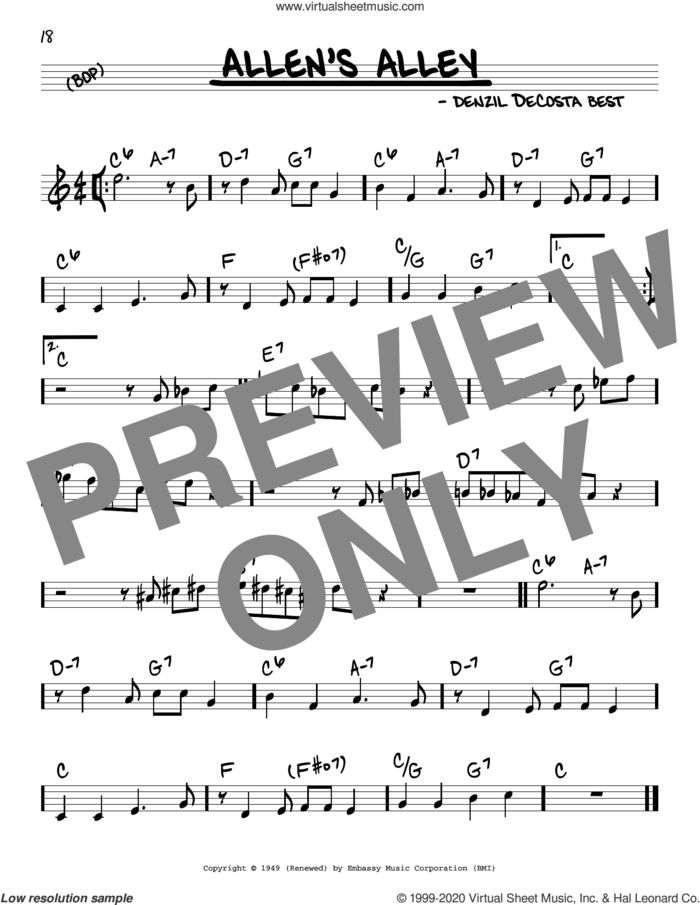Wee (Allen's Alley) sheet music for voice and other instruments (real book) by Denzil De Costa Best, intermediate skill level