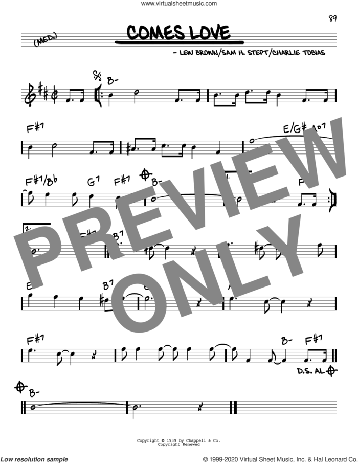 Comes Love sheet music for voice and other instruments (real book) by Lew Brown, Charles Tobias and Sam Stept, intermediate skill level
