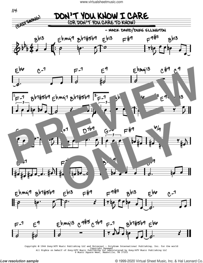 Don't You Know I Care (Or Don't You Care To Know) sheet music for voice and other instruments (real book) by Duke Ellington and Mack David, intermediate skill level