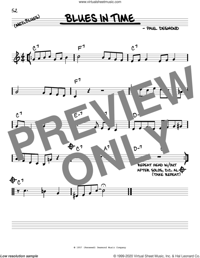 Blues In Time sheet music for voice and other instruments (real book) by Paul Desmond, intermediate skill level