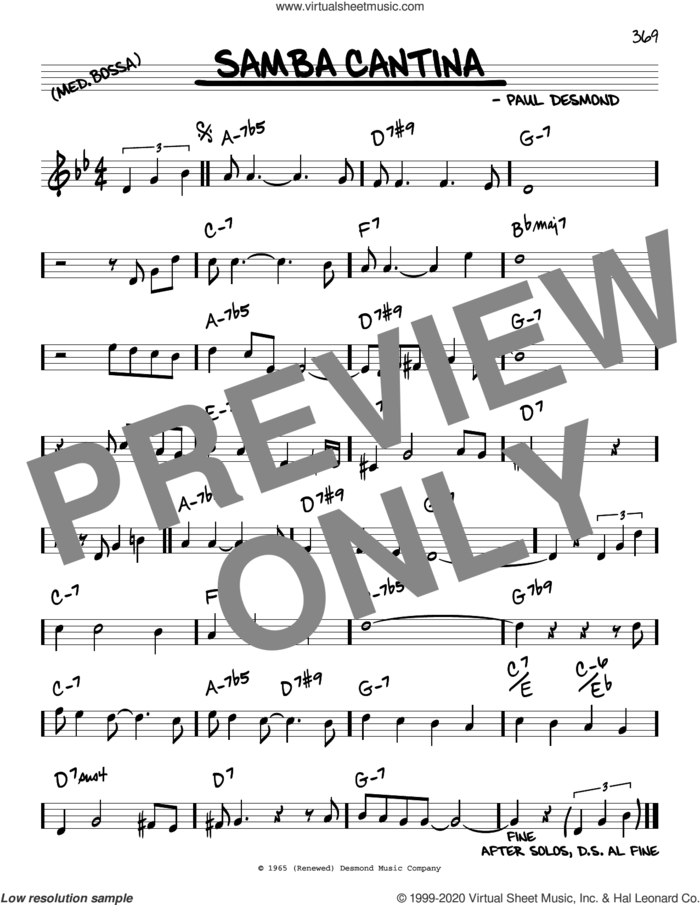 Samba Cantina sheet music for voice and other instruments (real book) by Paul Desmond, intermediate skill level