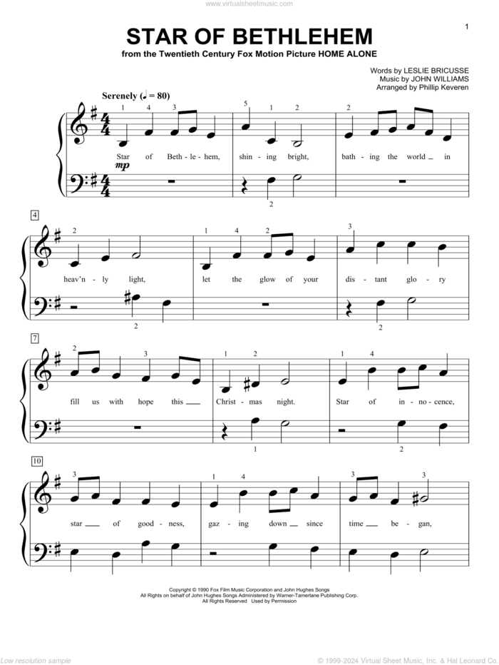 Star Of Bethlehem (from Home Alone) (arr. Phillip Keveren) sheet music for piano solo (big note book) by John Williams, Phillip Keveren and Leslie Bricusse, easy piano (big note book)