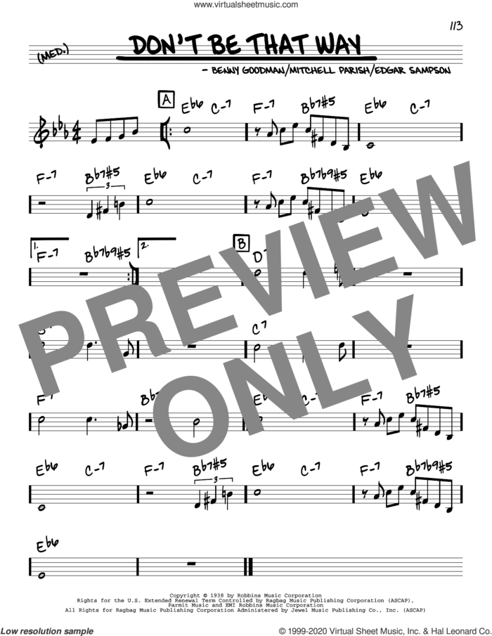 Don't Be That Way sheet music for voice and other instruments (real book) by Mitchell Parish, Benny Goodman and Edgar Sampson, intermediate skill level